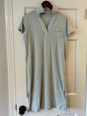 Anchor2anchor Blue/Grey and White Thin-Striped Short Sleeve Polo Dress